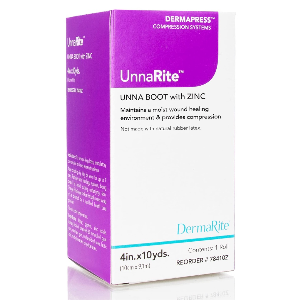 Stivale UnnaRite C Unna Boot di DermaRite, con Ossido di Zinco - Guarigione Moist e Gentle per Ulcers Venous Leg - 4 in. x 10 yds., 1 rotolo