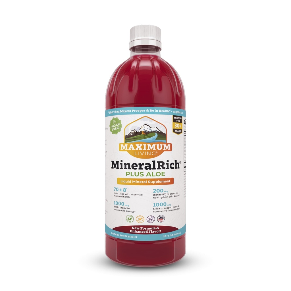 Supplemento massimo di minerali Living MineralRich con Aloe - Liquid Blend di vitamine e minerali Trace - 32 oz