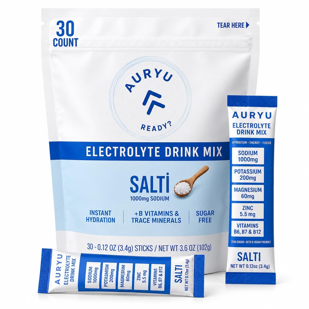 Salti Elektrolyt-Getränk-Mischpulver entflammt, 30 Stick-Packs, 1000mg Natrium, B Vitamine & Trace Minerals, Zero Sugar, Keto & Vegan Friendly Hydration, 7.4oz