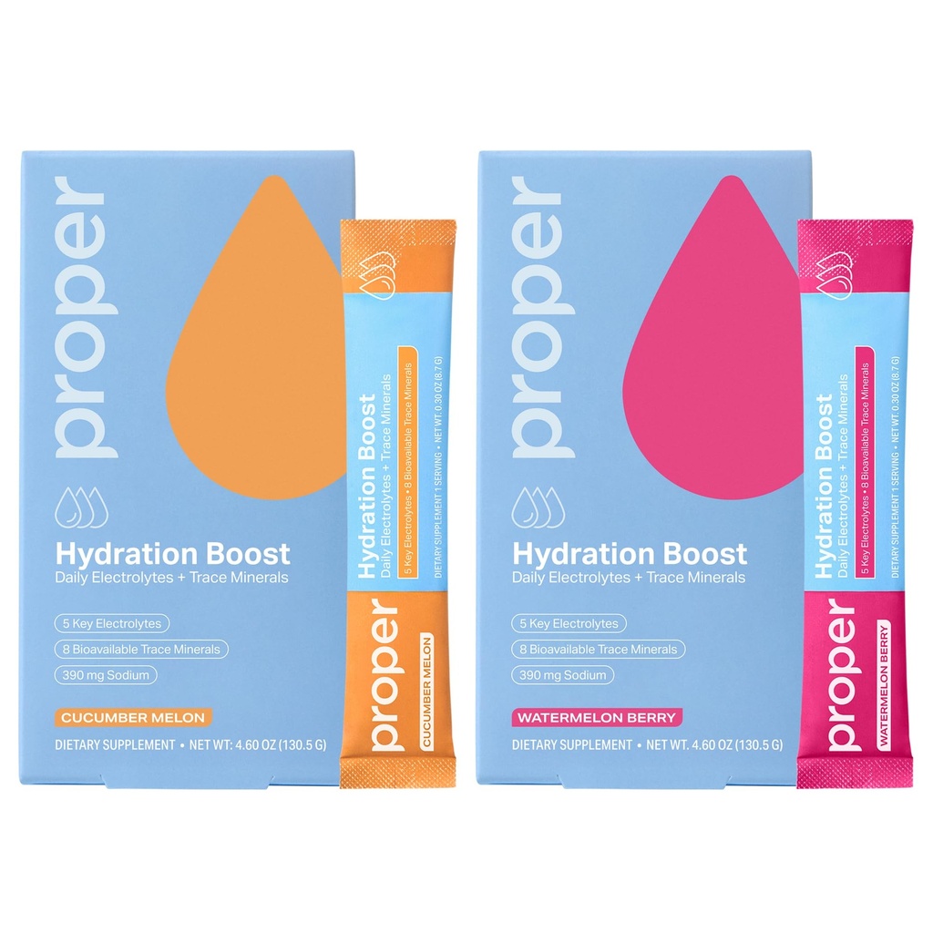 Proper Hydration Sticks – Elektrolyt-Pulver-Getränke mit Trace Minerals für schnelle Hydration + Natürlich aromatisiert – keine künstlichen Süßungsmittel Wassermelone Berry