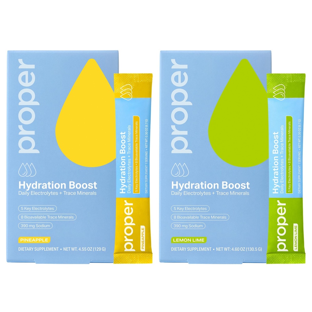 Proper Hydration Sticks – Elektrolyt-Pulver-Getränke mit Trace-Mineralien für schnelle Hydration + Natürlich aromatisiert – keine künstlichen Süßungsmittel – Zitrone