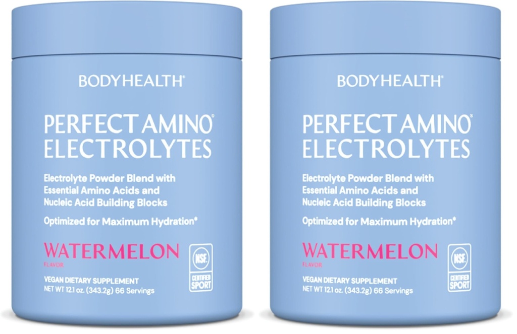 BodyHealth PerfectAmino Elektrolyte Pulver Kein Zucker, Hydration Fasten Keto Zero Zucker Elektrolyte Getränk Mischung mit Trace Minerals - NSF zertifiziert für Sport - Wassermelone - 66 Servierungen (Pack von 2)