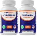 Vitamatic Chromium 1000 mcg | 365 Tabletten | Hohe Potenz Chrom Picolinat | Non-GMO, Glutenfrei (Pack von 2)