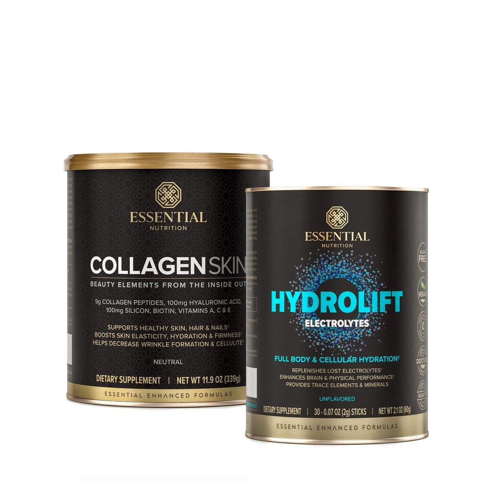 Pelle di collagene + Hydrolift Bundle – Peptidi di collagene bioattivi idrolizzati con acido ialuronico, biotina e silicio e idrolift senza zucchero con elementi di trace & minerali
