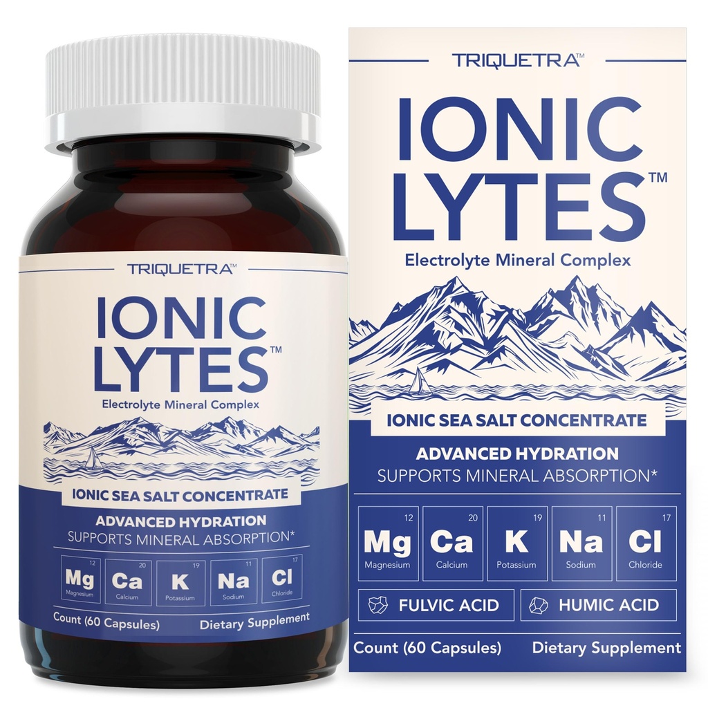 Ionic LytesTM Elektrolyt-Mineralkomplex mit Ionic Sea Salt, Fulvic & Humic Acid - unterstützt Hydration, Elektrolyt & Mineral Balance & Muskelfunktion (60 Kapseln) - Sojafrei, Glutenfrei, cGMP