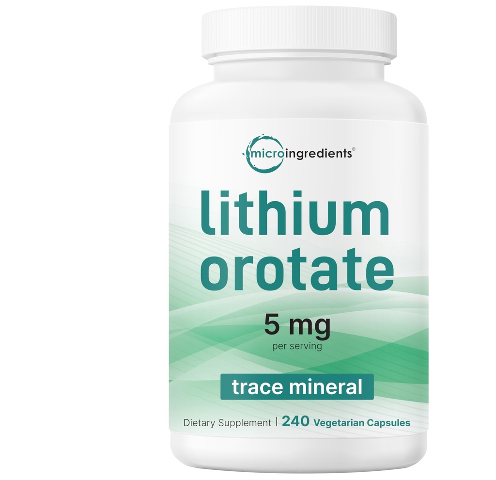 Micro Ingredients Lithium Orotate 5mg, 240 Vegetarische Kapseln | 5mg Pro Servieren | Elementale Lithium Trace Mineral | Stabile Low-Dose Orotate Form | Non-GMO, Filler Free