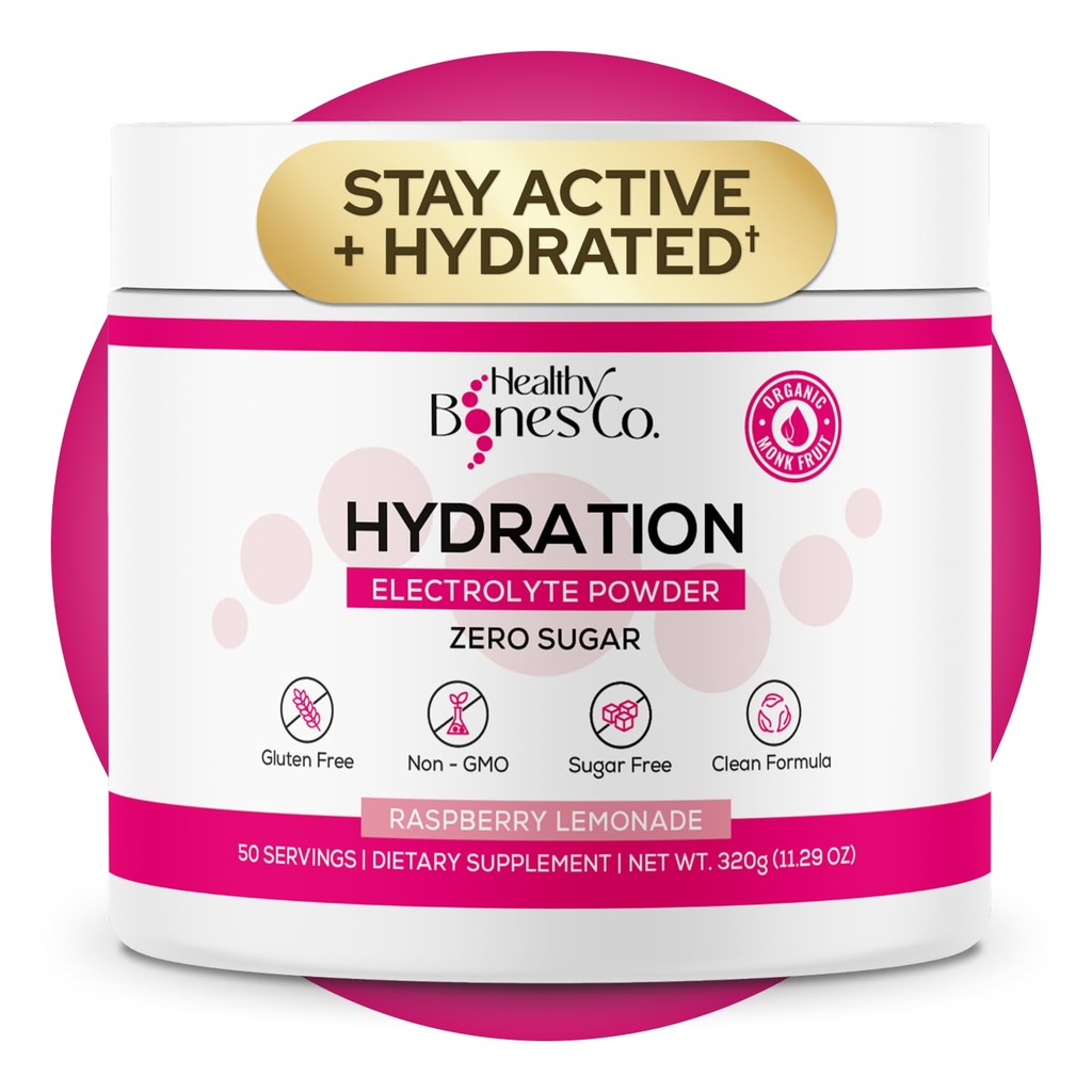 Sans sucre Mélange de poudre d'électrolyte Hydratation rapide naturellement sucrée avec des fruits de moine biologique, de la lémonade aux framboises Arôme (325g) avec des électrolytes clés et des minéraux traces – Keto Friendly, Vegan
