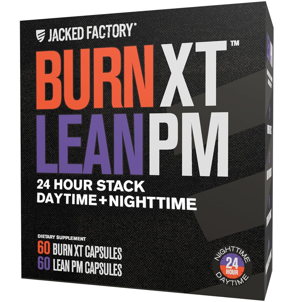 Jacked Factory Burn-XT + Lean-PM Kit – 24-ore composizione corporea & Metabolism Support Stack – Day & Night Formula – 60 Conte, 2 Pack