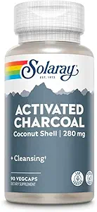 Solaray Activated Charcoal 280mg de noix de coco Source de Nettoyant intérieur sain et soutien au piège digestif.
