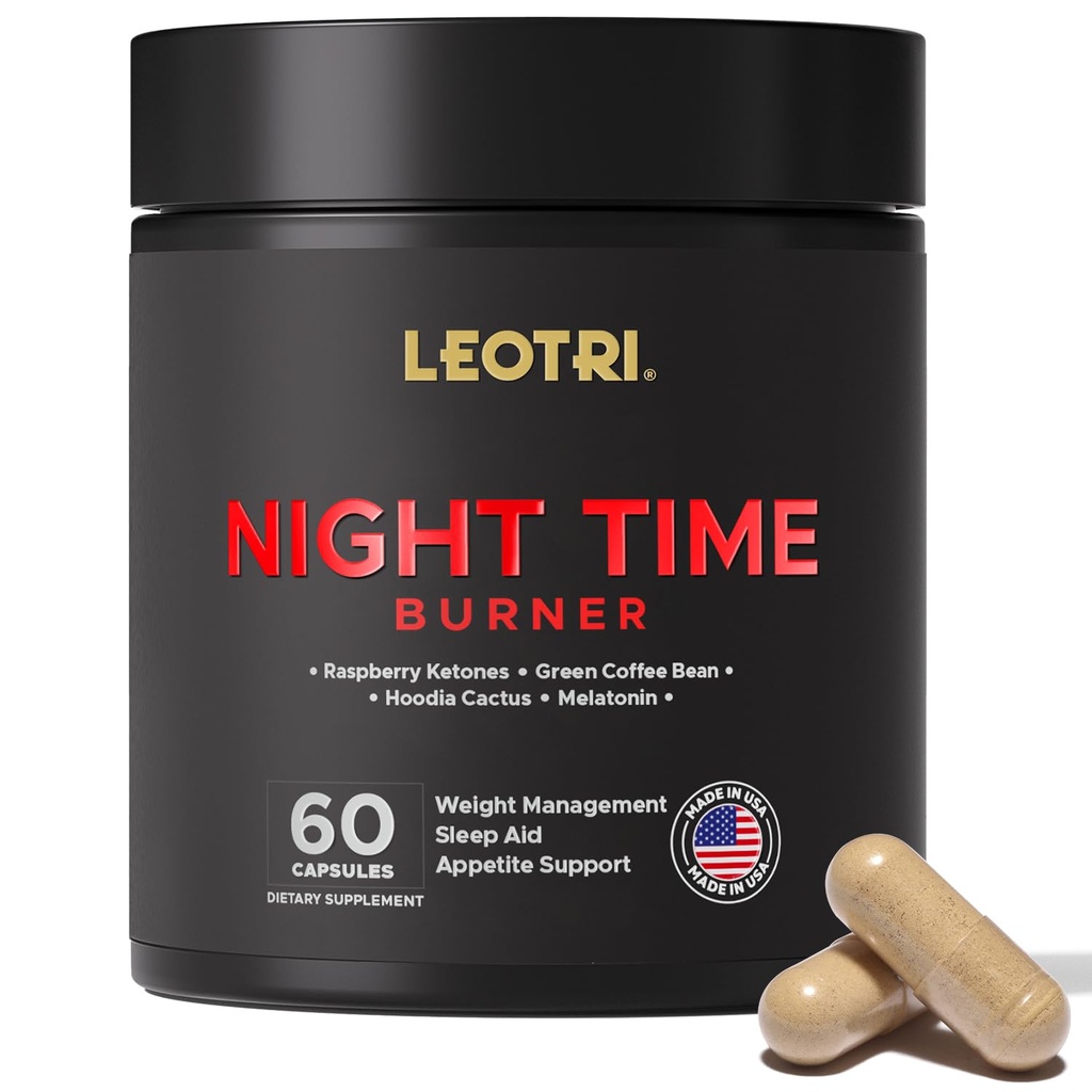 Night Burn Supplement: Raspberry Ketones Green Coffee Bean Hoodia Cactus Melatonin - Made in USA (60 Vegetarian Capsules)