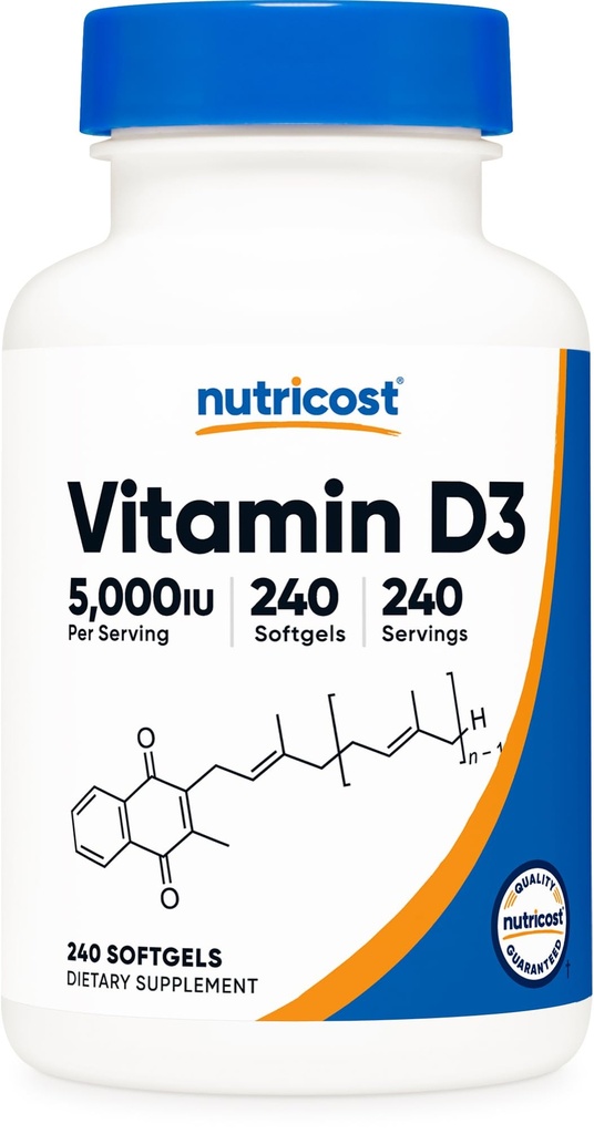 Nutricost Vitamin D3 5.000 IE (125mcg), 240 Softgels - Nicht-GVO und glutenfreies Vitamin D