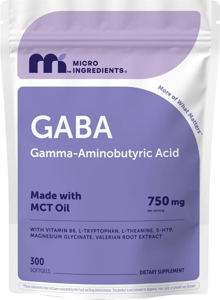 Micro-ingrédients GABA 750 mg à l'huile MCT, 300 softgels.