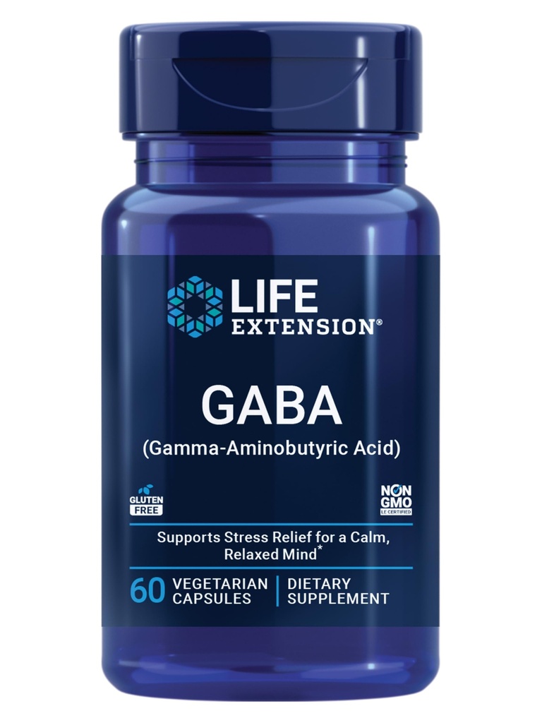 Life Extension GABA, Stress Support, GABA Supplement, Mood Support, Schlaf, Entspannung, Glutenfrei, Non-GMO, Vegetarisch, 60 Kapseln