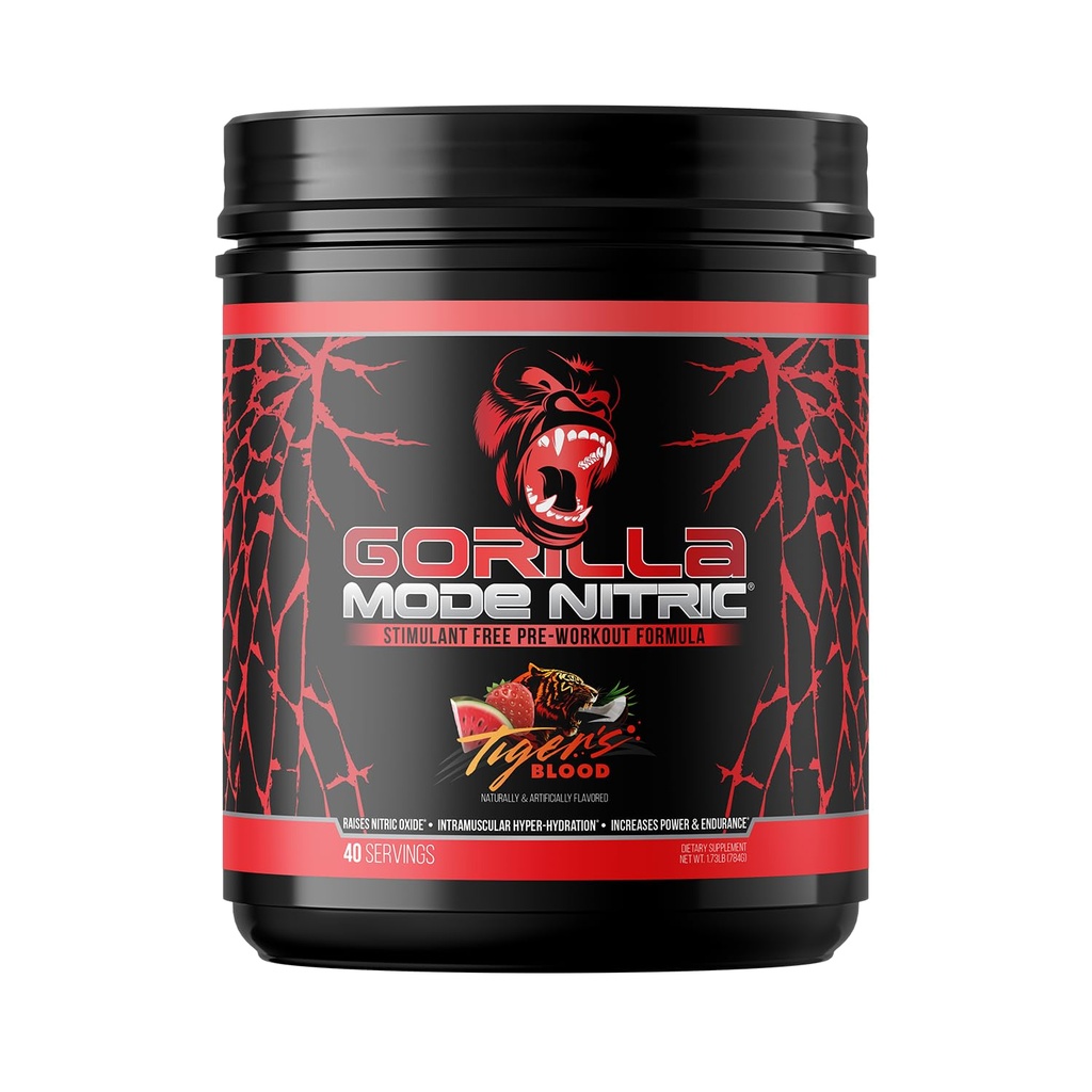 Gorilla Mode Nitric aggiornato Stimulant Free Pre-Workout – Miglior Degustazione e Più Efficace Stimolant Free Pre-Workout/Massive Pumps · Vasodilation · Potenza / 784 Grammi (Tigers Blood)