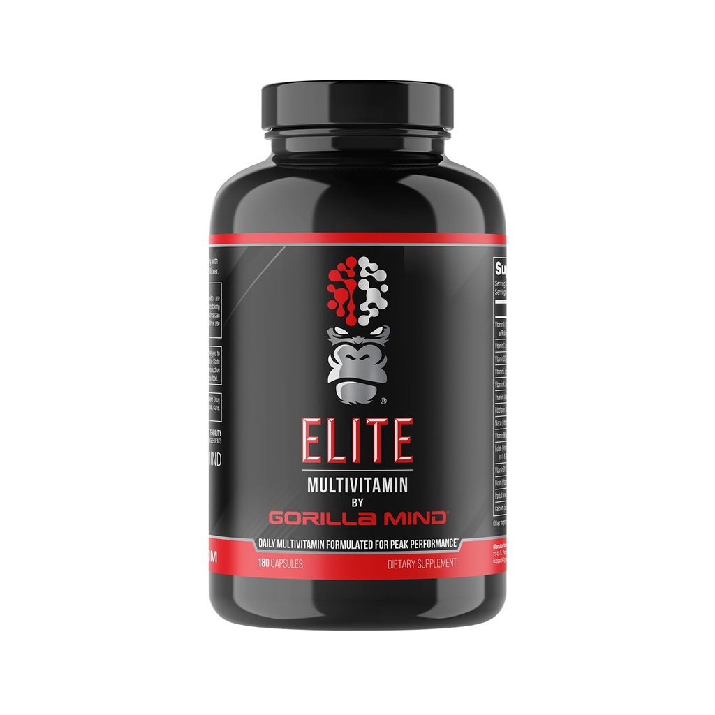 Gorilla Mind Elite Multi-vitamine (180 capsules) – Multivitamine quotidienne formulée pour la performance maximale.27 nutriments pour le remplissage des micronutriments