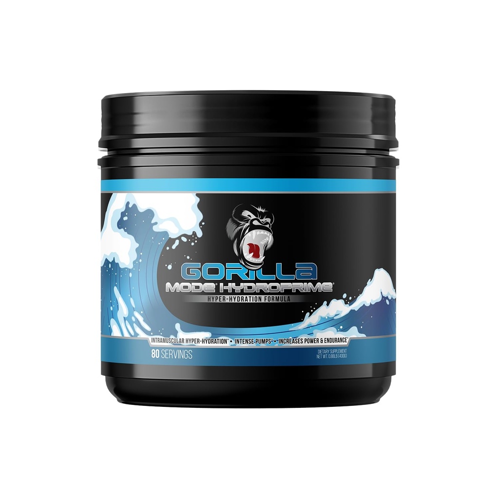 Gorilla Mind Hydroprime® Glycérol Pré-entraînement - Formule pré-entraînement hydratant pour pompes intenses · Hyper-Hydration intramusculaire · Puissance accrue et Endurance/Mixes Sans faille - 400g