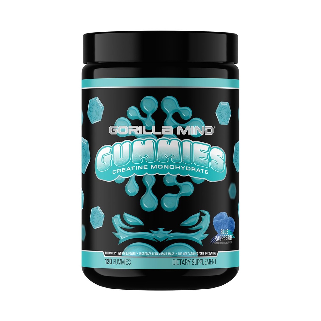 Gorilla Mind Creatine Gummies - Third-Party HPLC Tested | 5g Creapure® Creatine Monohydrate | Verified Potency & Purity | Strength · Power · Lean Muscle | No Added Sugar | Blue Raspberry Flavor