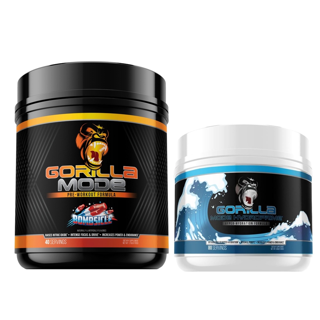 Gorilla Mode Pre Workout (Bombsicle) + HydroPrime Glycerol Pre Workout - Stack completo per Hyper-Hydration, Pompa, Potenza, Endurance e Termoregolazione