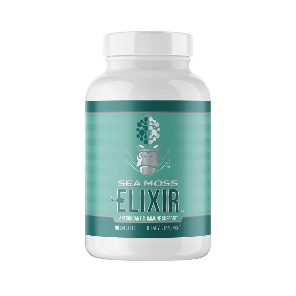 Gorilla Mind Sea Moss Elixir Capsule | Supporto Immune Antiossidante con Macroalgae Marine & Botanicals | Promuove il tasso metabolico basale, il comfort congiunto e la salute cellulare | 90ct Integratore alimentare