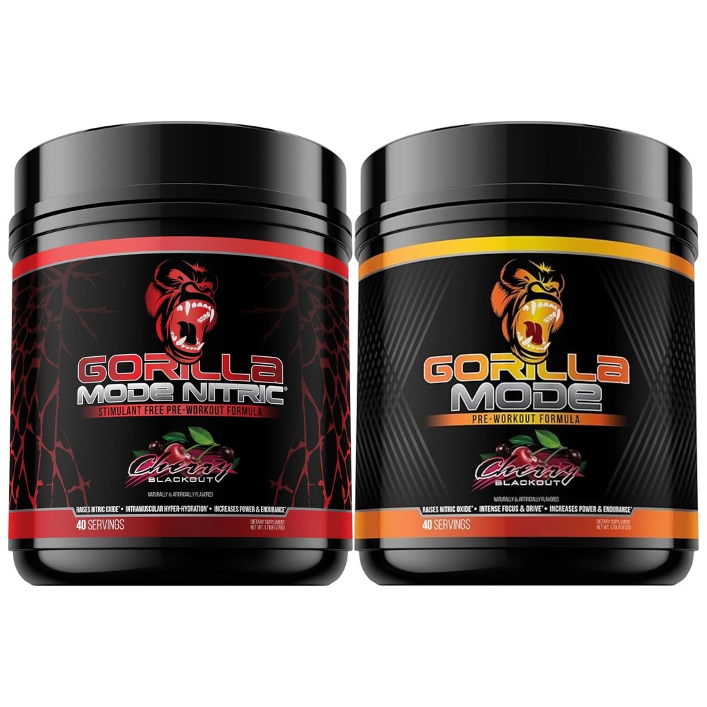 Mode Gorilla Préentraînement et mode Gorilla Stimulant nitrique amélioré - Meilleur Dégustation et le plus efficace Stimulant Préentraînement libre , Pompe massive , Puissance d'énergie de focalisation laser (Cherry Blackout)