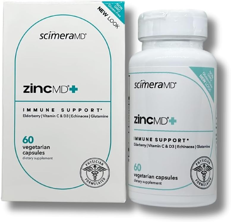 Integratore di supporto Immune ScimeraMD® ZincMD con Zinc, Elderberry, Vitamina C, Vitamina D e Echinacea, 60 CT
