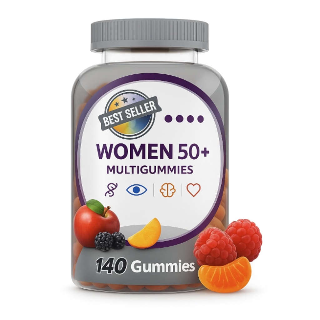 Multigummies Integratori, Vitamine gommose per Donne Argento 50 Plus Multivitamina, con Vitamina D, B6 & B12, Vitamine e Integratori, Frutta Aroma, 140 Conte Gummie (Donna 50+)