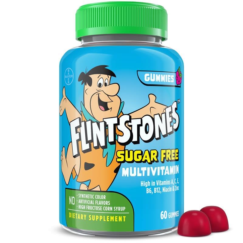 Blintstones Multivitamines pour les enfants, sans sucre enfants Multivitamines Gommies, avec les vitamines A, C, E, B6 et B12, les vitamines gommy parfumées aux framboises, 60 Compte