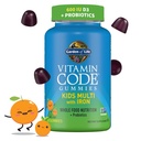Mummia Multivitaminica per bambini con ferro + probiotici per la salute e la digestione immunitaria: vitamine D, C, E, B, Zinc for Energy & Development, Vitamin Code, Non OGM, Gluten-Free, 90 Gummies arancio, 30 giorni di alimentazione