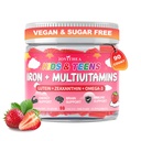 90 Comte de Gommies de Fer pour enfants, Multivitamine pour enfants avec Calcium, Zinc, Folate, Omega-3 & Lutein, Énergie de soutien, Immnity, Déficience de Fer, Anémie et Santé du cerveau, Vegan, Sans sucre, Fraise Flavor
