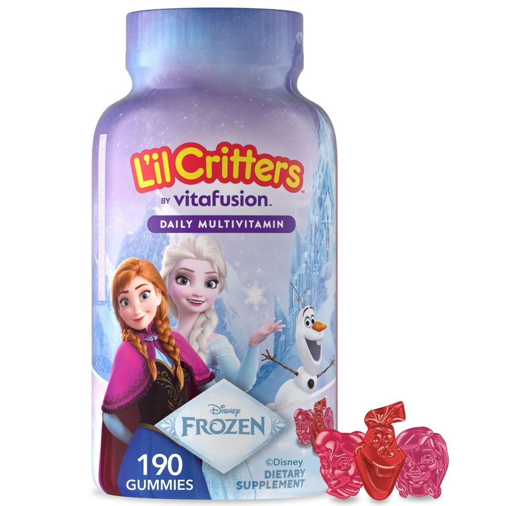 L'il Critters Frozen Daily Kids Multivitamin Gummies Assortiment Berry Saveurs pour les enfants de 2 ans et plus, Disney Multivitamin Gummies avec 11 nutriments essentiels, 95-190 jours d'approvisionnement, 190 ct