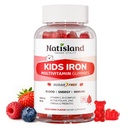Gommies de fer pour enfants et adolescents, Multivitamine pour enfants avec supplément de fer, Complexe Vitamine B, A, C, D3, Calcium, Zinc, DHA, Prebiotic, Blood Builder & Energy Support for Iron Deficiency, Vegan, 60 Ct