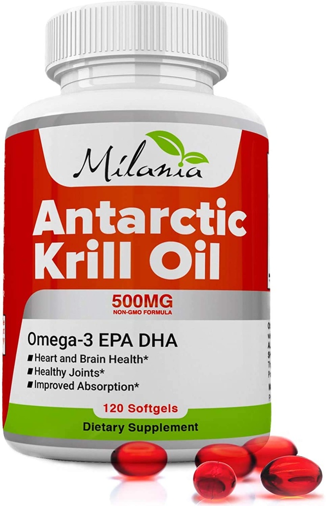 Antarktisches Krillöl - 120 Softgele - Omega-3 EPA, DHA, mit Astaxanthin - Quelle: Roter Krill - Maximale Stärke - 500 mg