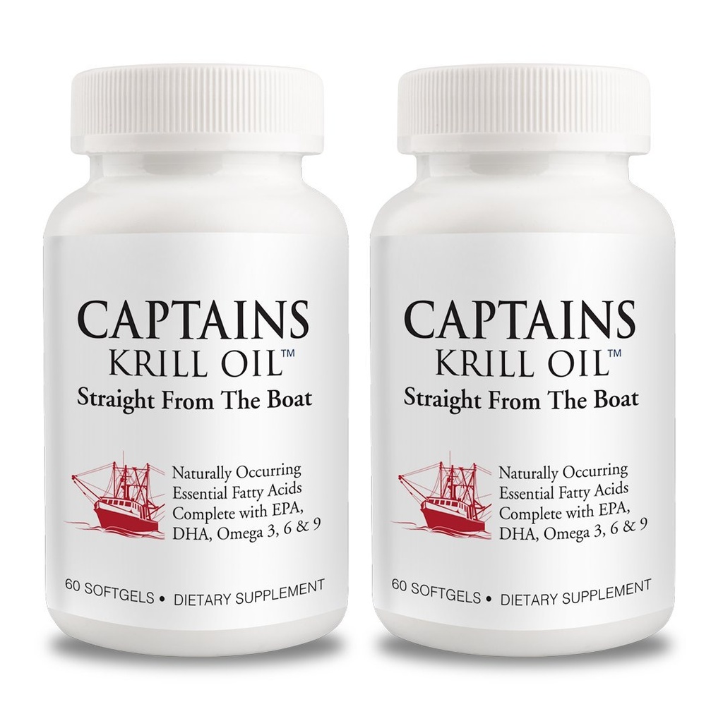 Captains Pure Antarctic Krill Oil Softgels EPA, DHA avec Astaxanthin et Phospholipides Aucun additif ou produit chimique de 1000mg par portion, 60 Capsules, 2-pack