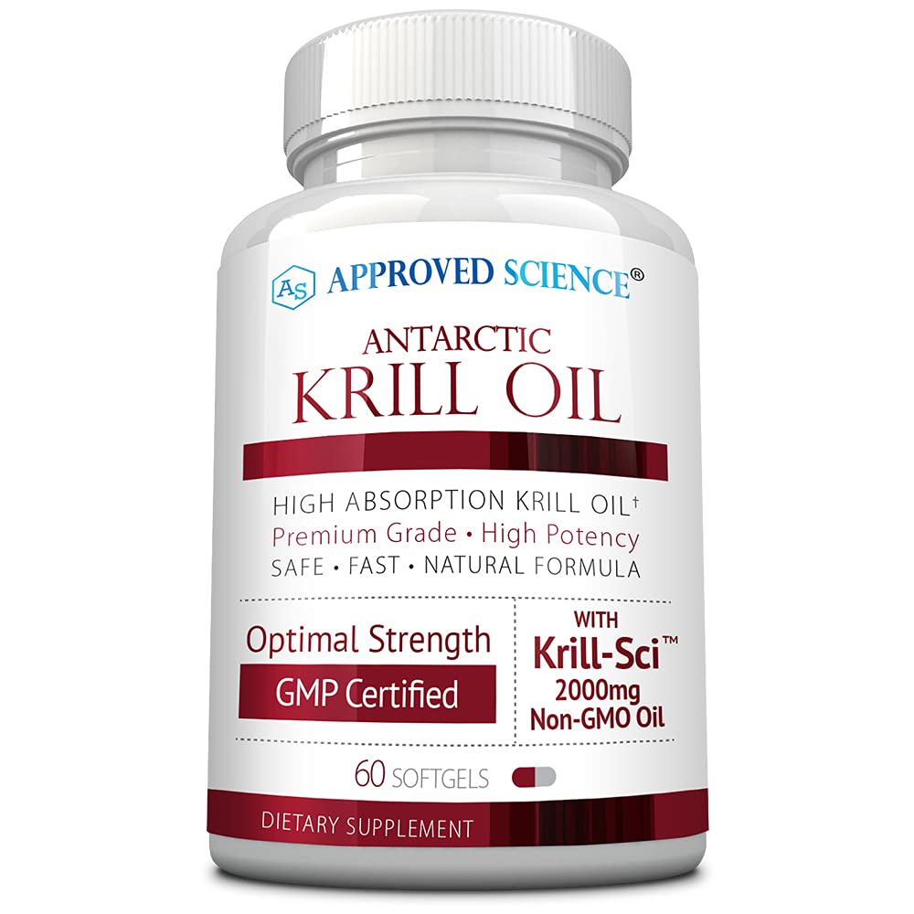 Sciences approuvées Huile de krill - 2000mg Huile de krill antarctique, 650mcg Astaxanthin - 260mg EPA, 160mg DHA - 60 Softgels - 1 mois d'approvisionnement