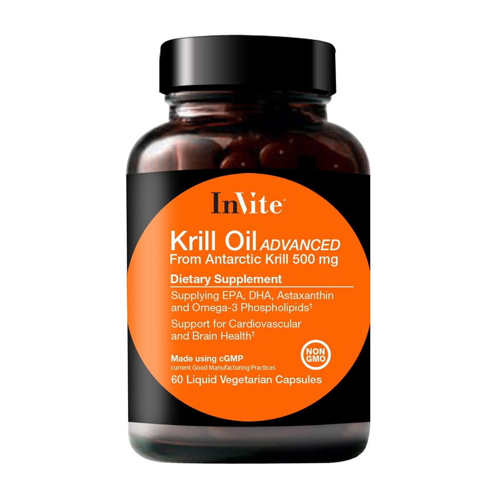 Invite Health Krill Oil Advanced - Supporta la salute cardiovascolare e del cervello - Fornisce EPA, DHA, Astaxantina e Omega-3 Phospholipids - 60 capsule