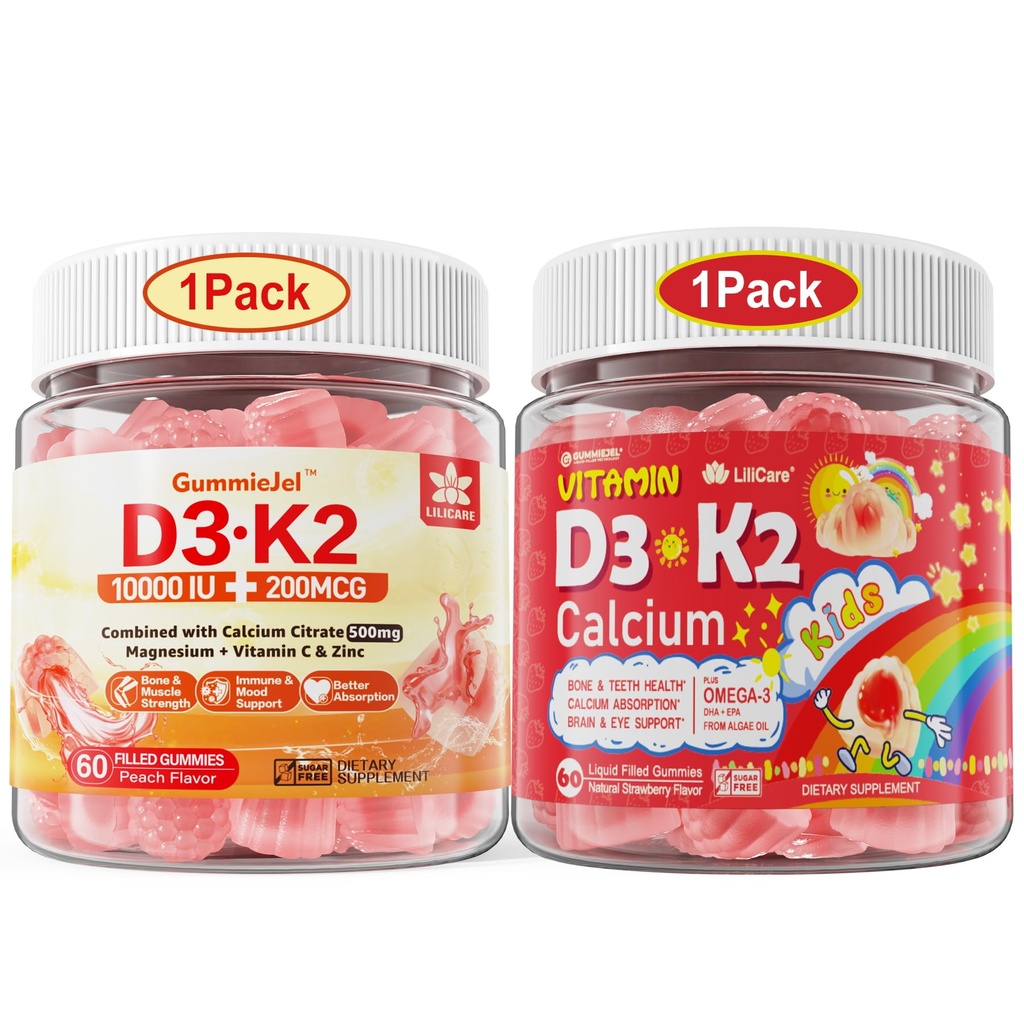 LILICARE Bundle Vitamina D3K2 Gummies per bambini & D3K2 Gummies per adulti