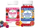 Lunakai USA Made D3+K2 con Calcium & Energy B12 Gummies Bundle – Vegan, Non OGM – 60 Gummies Ogni