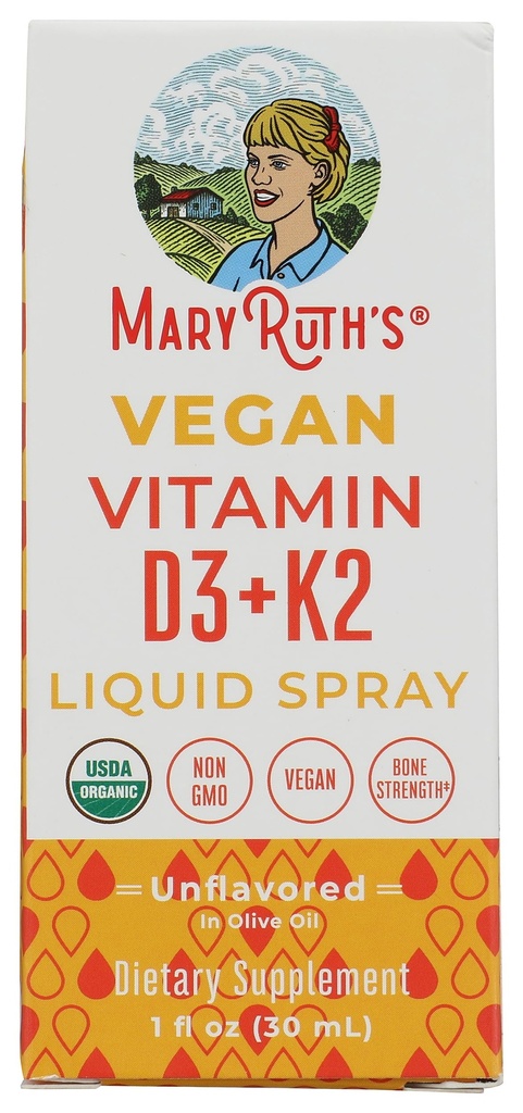 Vitamina organica D3 Plus K2 Spray di Mary Ruth, 1 FZ