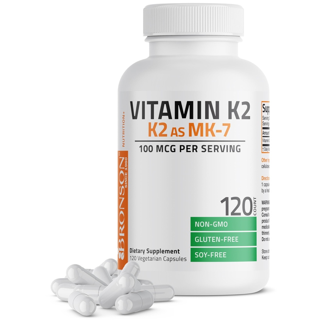 Bronson vitamina K2 come MK-7 Menaquinone 100 mcg Non OGM, 120 capsule