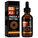 Daiasns Vitamin D3 5000 IE & K2 (MK-7) 120 mcg 60ml Tropfen mit MCT-Öl Omega 3, flüssige Vitamin D3 & K2 Ergänzungen - 2 Monate Versorgung - Unterstützt Knochen, Zähne, Stimmung & Immunsystem, Kalziumabsorption