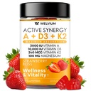 Vitamina D3 K2 Gummies 10000 IU con Magnesio Glycinate, Calcio, B12, K2 MK-7, Vitamine A, E, Lutein, Zeaxantina - ADK Chewable Supplement per Bone, Occhio, Supporto immunitario - D3K2 Gummies