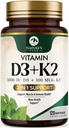 Vitamine D3 K2 - Vitamine D3 5000 UI par softgel - Supplément Vitamine D3 à haute puissance - Vitamine complexe 2-en-1 D et Vitamine K2 (MK7) - Support facile à avaler, os et immunitaire - mis en bouteille États-Unis - 120 softgels