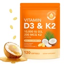 Vitamin D3 K2 10000 IE mit 200mg, Vitamin D3 und K2 Kapseln, 2 in 1 Vitamin D & K Komplex mit Virgin Coconut Oil, 120 Softgels, Easy to Swallow & Non-GMO