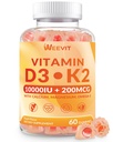WEEVIT Vitamina D3 K2 Gummies, Zucchero Vitamina D3 K2 w/Calcium, Magnesio, Omega-3, Vitamina C, B12, K2 D3