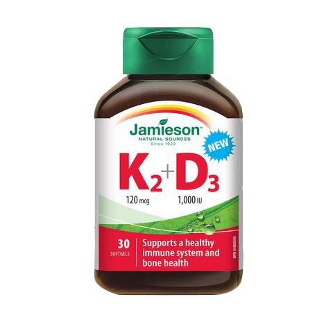 Jamieson Vitamine K2 + D3, 120mcg/1000UI, 30 softgels