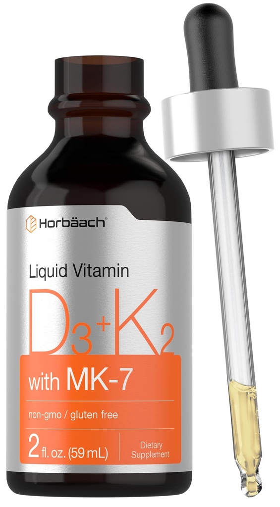 Horbäach Vitamine D3 K2 gouttes de liquide avec MK7-