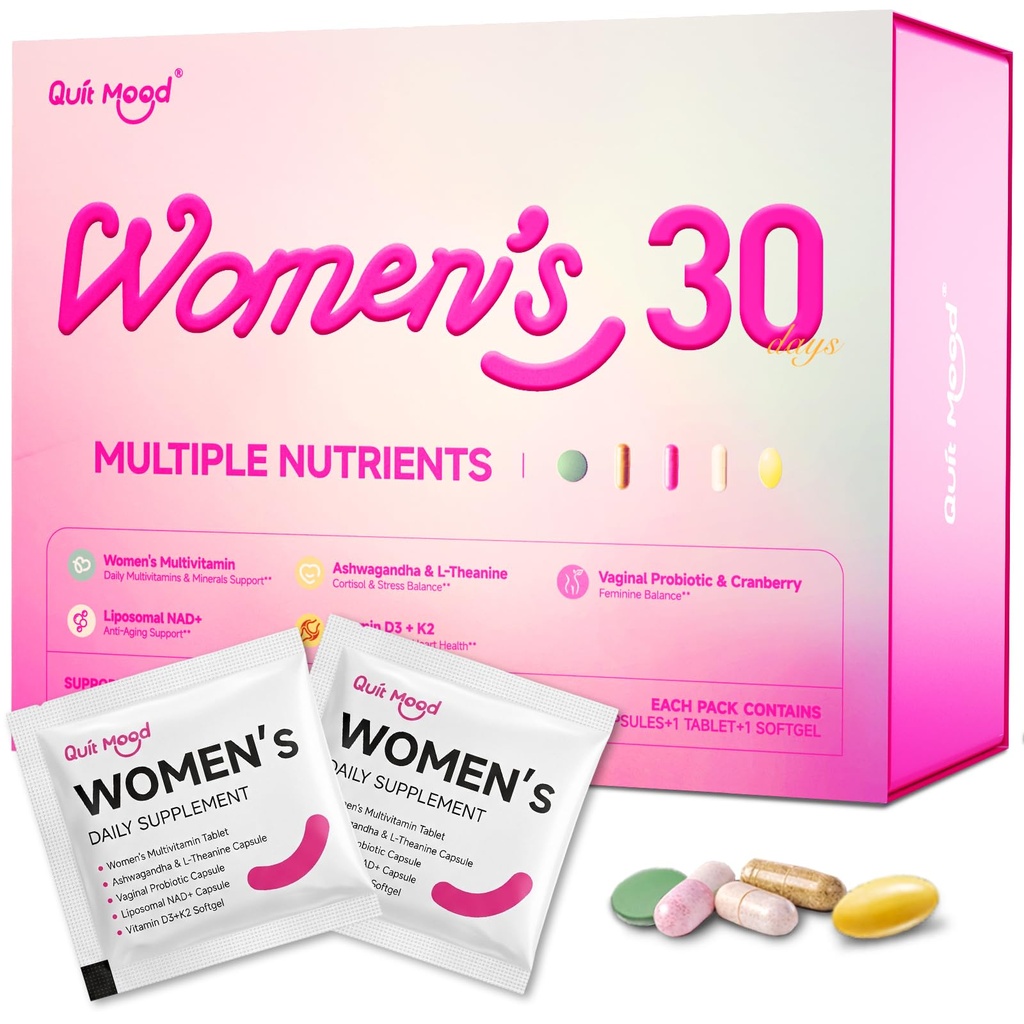 Multivitaminico per le donne Daily Vitamin Packs per 30 più con D3+K2, NR1000, Probiotics & Ashwagandha | Supplemento per la bellezza, Stress Relief, Bone & Heart Health, Energy, Gut & Hormone Balance | 30 giorni
