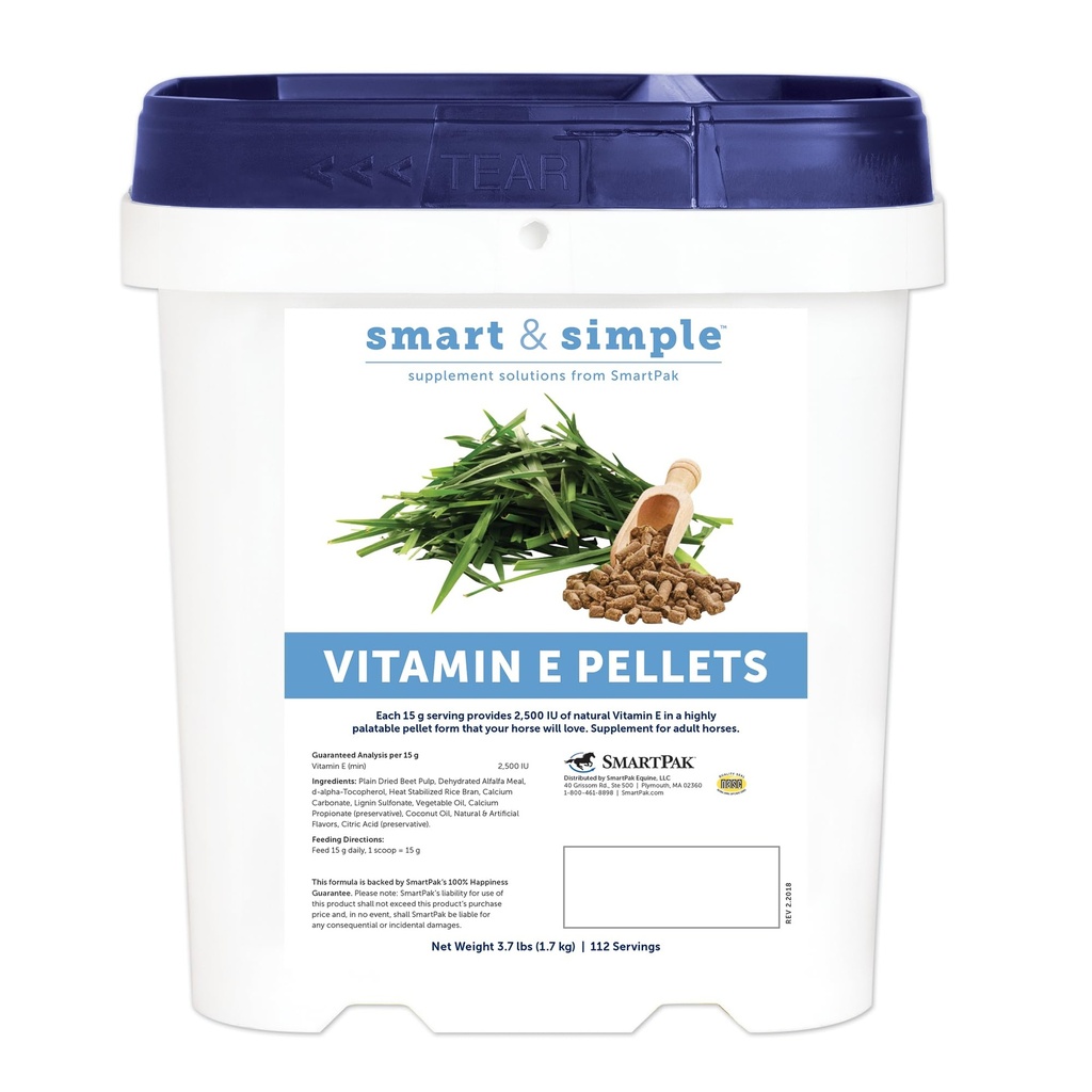 Smart & Simple Vitamin E Pellets | Pferdeergänzung Pellets | Vitamin E für Pferde | Immununterstützung | Pellet Form für einfaches Füttern | 112 Servierungen | 3.7 LB Bucket