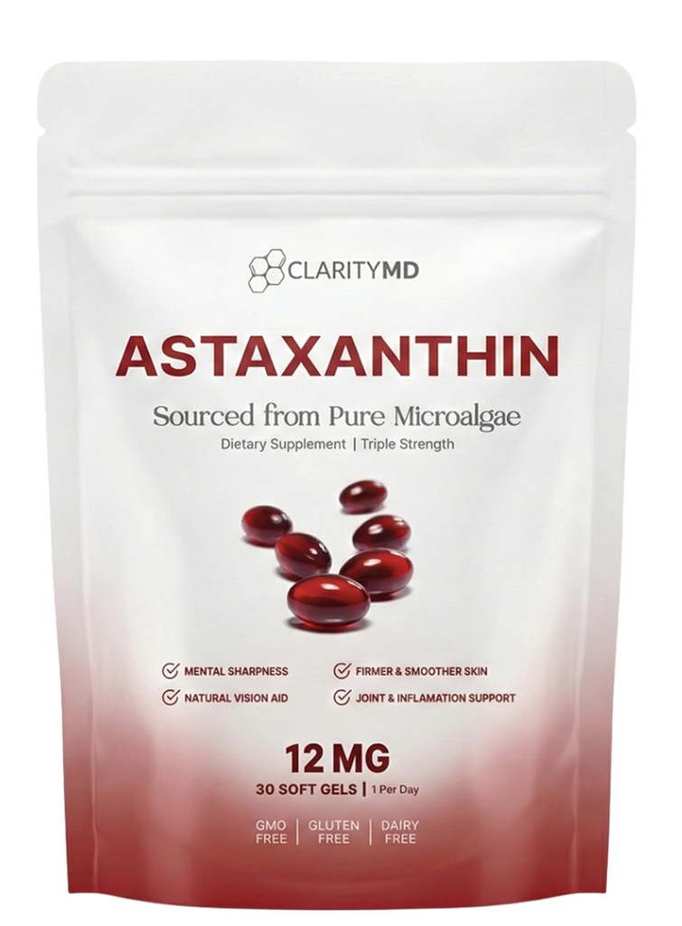 Astaxanthin 12mg Antioxidantien-Ergänzung – Natürliche Mikroalgenquelle – Lipidbasiertes Softgel für verbesserte Absorption – kognitive, Vision & Joint Support – 30 Softgels (Pack von 1)