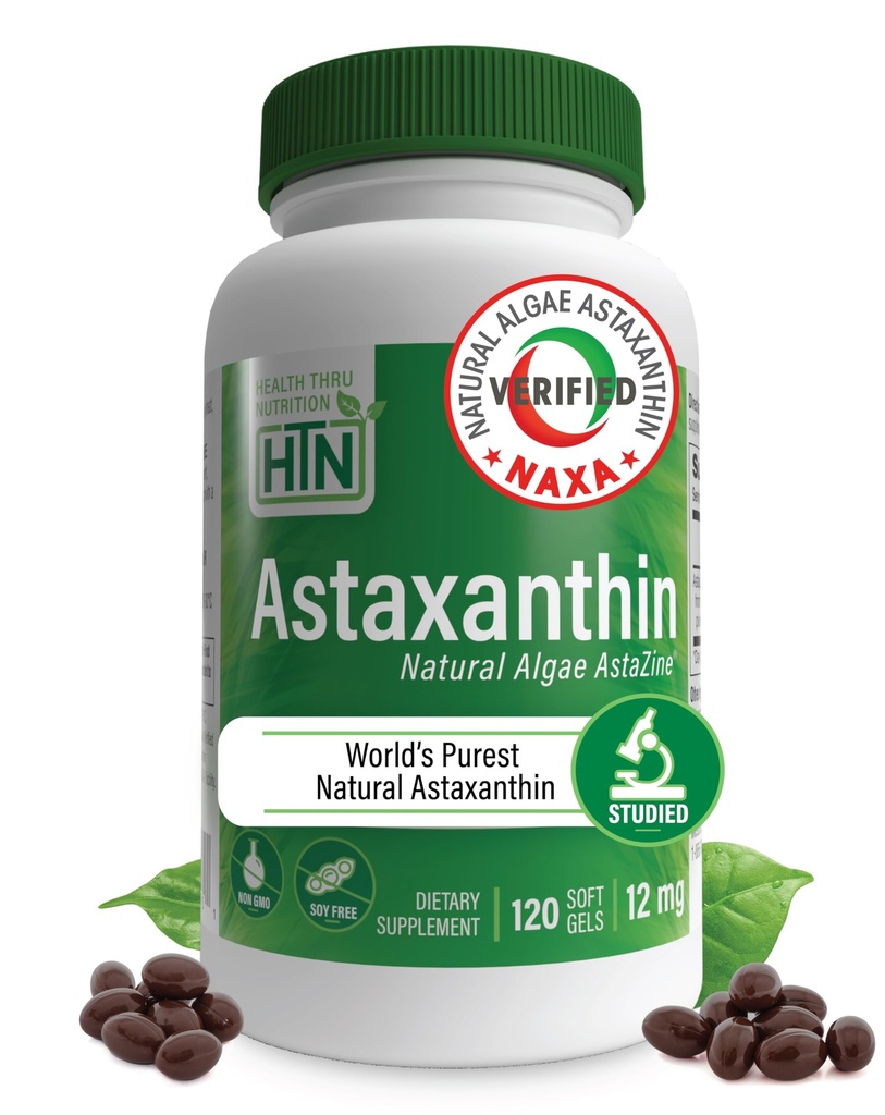 Health Thru Nutrition Astaxanthin Triple Strength 12mg Supplement 120 Softgels | AstaZine von Algae Organically Grown in Pristine Himalayan Wasser | Haut- und Vision-Unterstützung